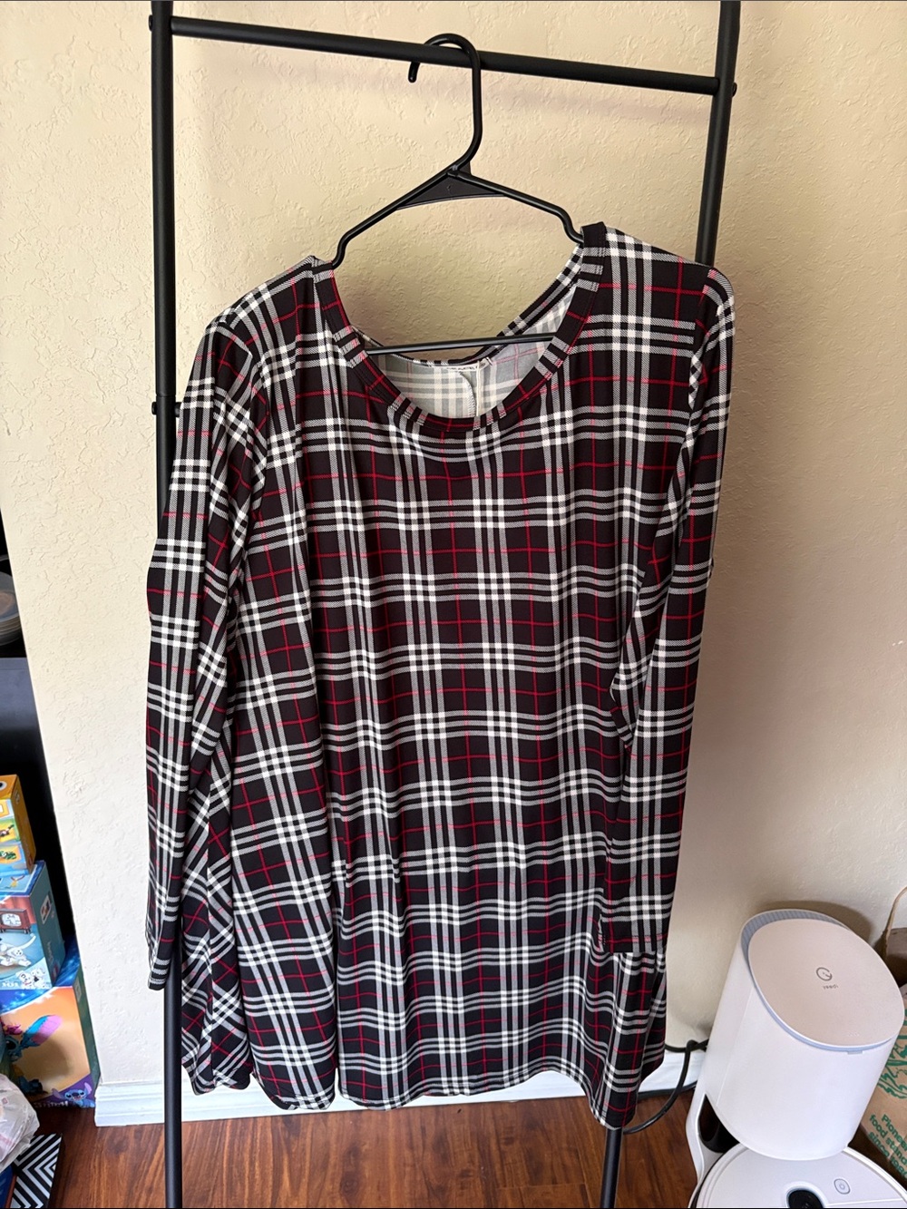 Women’s Plaid Mini Dress - Black, White & Red